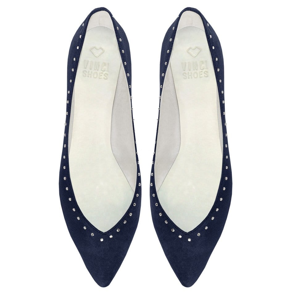 Vinci Shoes Candice Navy Blue Studded Ballerinas