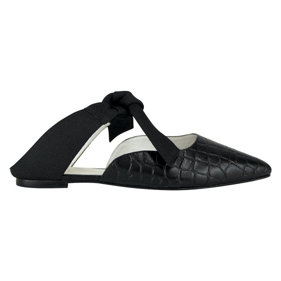 Vinci Shoes Mia Croc-Embossed Black Mules
