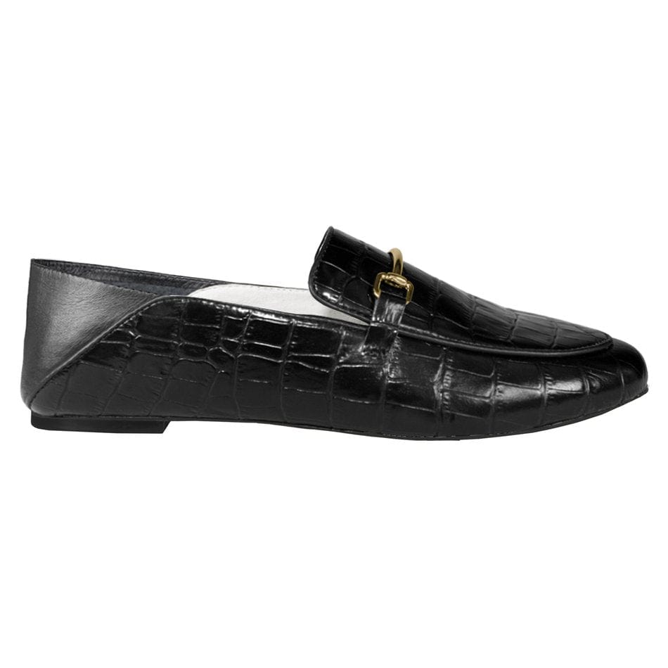 Vinci Shoes Boston Croc-Embossed Black Loafers